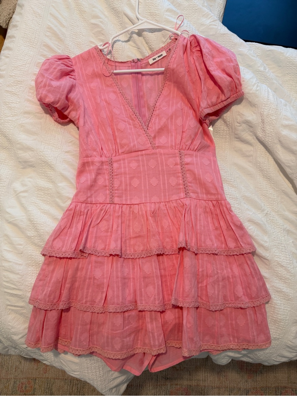 Pink Tiered Ruffle V-Neck Casual Dress